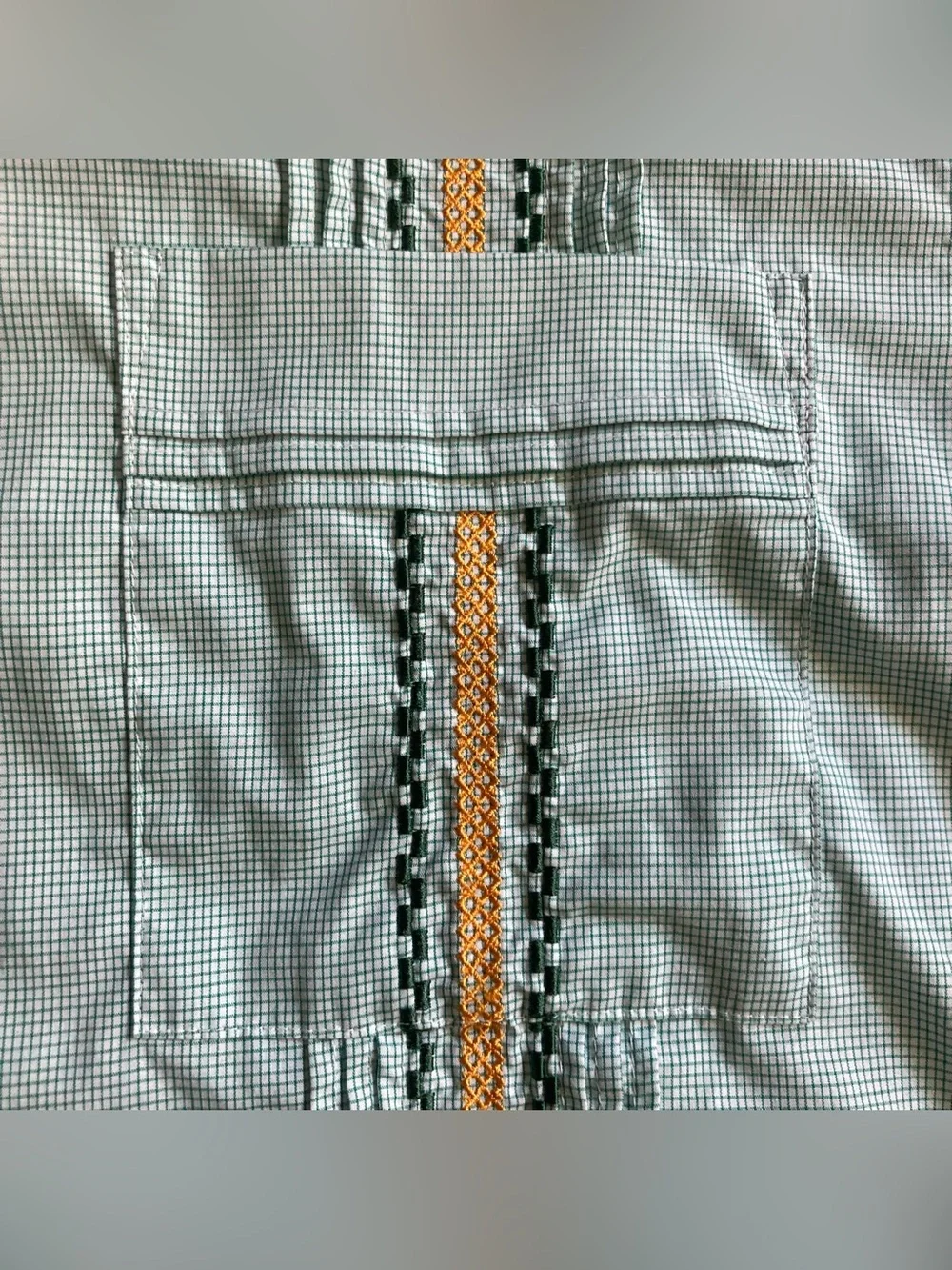 San Cristobal Guayabera Shirt Men’s Large White Green Yellow 100% Cotton